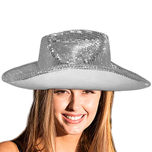 Disco-Cowboyhüte, Verspiegelter Glitzernder Hut, Neonglitzernde Cowgirl-Hüte, Cowboy-Kappen Mit Verspiegelten Glasjuwelen, Juwelen-Mesh-Kostümhut Für Partyzubehör von Generic