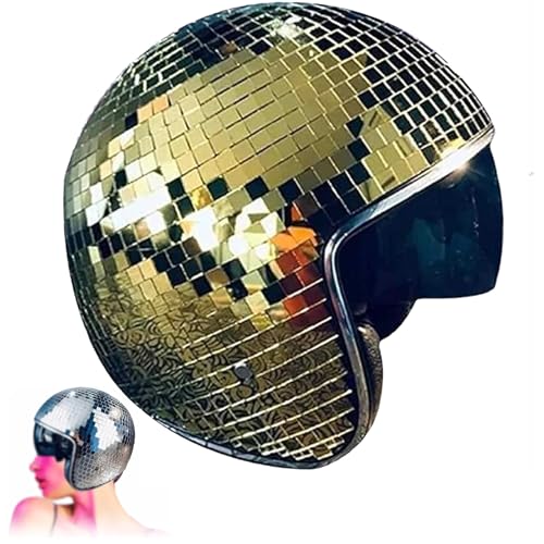 Discokugel-Helm,25 * 25 * 21 CM Reflektierender Helm Aus Spiegelglas,Discokugel Haarreif,Requisiten für Partyszenen für Dj-Club, Bühne, Party, Hochzeit, Urlaub (Gold) von Generic