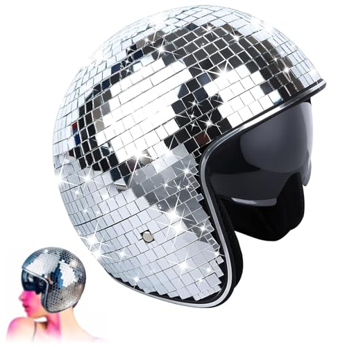 Discokugel-Helm,25 * 25 * 21 CM Reflektierender Helm Aus Spiegelglas,Discokugel Haarreif,Requisiten für Partyszenen für Dj-Club, Bühne, Party, Hochzeit, Urlaub (Silber) von Generic