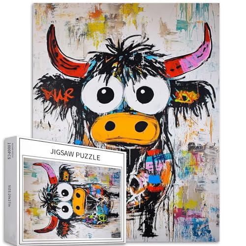 Doodle Hochlandkuh Puzzle für Erwachsene, Basquiat-Stil, Kunst-Puzzle, anspruchsvolle Familienaktivitäten, buntes Bastelpuzzle für Heimdekoration, Geschenke, 50 x 70 cm, 1000 Teile Doodle Hochlandkuh Puzzle für Erwachsene, Basquiat-Stil, Kunst-Puzzle, anspruchsvolle Familienaktivitäten, buntes Bastelpuzzle für Heimdekoration, Geschenke, 50 x 70 cm, 1000 Teile von Generic