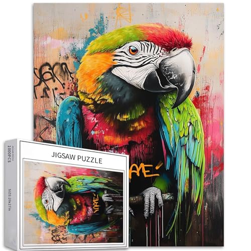 Doodle Parrot Puzzle für Erwachsene, modernes Street-Style, Kunst-Puzzle, anspruchsvolle Familienaktivitäten, buntes Bastelpuzzle für Heimdekoration, Geschenke, 50 x 70 cm, 1000 Teile Doodle Parrot Puzzle für Erwachsene, modernes Street-Style, Kunst-Puzzle, anspruchsvolle Familienaktivitäten, buntes Bastelpuzzle für Heimdekoration, Geschenke, 50 x 70 cm, 1000 Teile von Generic