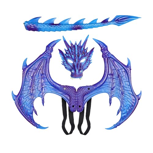 Drachenkostüm für Kinder | Halloween Wings Tail Cosplay Set | Komplette -Kleidung für Kinder für den Karneval zur Schule für Maskenball Drachenkostüm für Kinder | Halloween Wings Tail Cosplay Set | Komplette -Kleidung für Kinder für den Karneval zur Schule für Maskenball von Generic