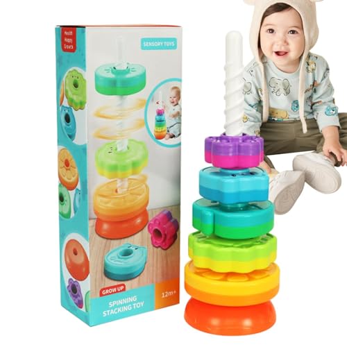 Drehbarer Stapler mit Regenbogenringen, Spielzeug für kleine Kinder, sensorisches pädagogisches Spielzeug für Mädchen und Jungen von Generic