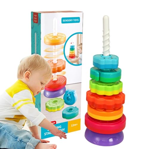 Drehbares Spielzeug: Drehbarer Ringstapler | sensorisches pädagogisches Spielzeug für Kinder von 1 bis 3 Jahren, irisches Spielzeug für Mädchen und Jungen, Geburtstagsgeschenk von Generic