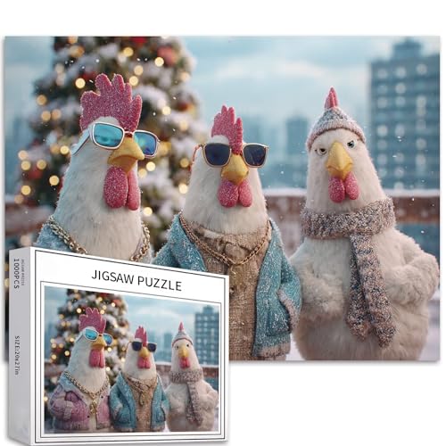 Drei stilvolle Hühner-Puzzles für Erwachsene, Weihnachtsfeier, Kunst-Puzzle, herausfordernde Familienaktivitäten, buntes DIY-Bastelpuzzle für Heimdekoration, Geschenke, 68 x 50 cm Drei stilvolle Hühner-Puzzles für Erwachsene, Weihnachtsfeier, Kunst-Puzzle, herausfordernde Familienaktivitäten, buntes DIY-Bastelpuzzle für Heimdekoration, Geschenke, 68 x 50 cm von Generic