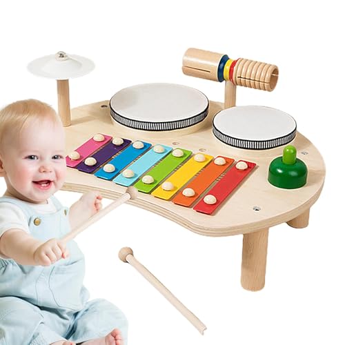 Drumspielzeug-Set aus Holz, Drum Set für Kleinkinder | 5-in-1 Schlagzeugset, Musikspielzeug aus Holz für Kleinkinder | Schlaginstrument, Lernspielzeug Pr von Generic