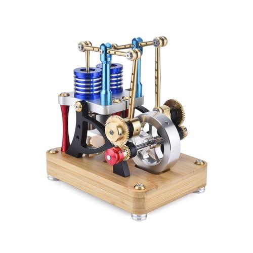 ENJOMOR Metall Stirling Motor, Alpha-Typ Waagebalken-Zweizylinder-Zweikolben-Heißluft-Rührmotor Modell, External Combustion Lernspielzeug für Physik-Experimente von Generic
