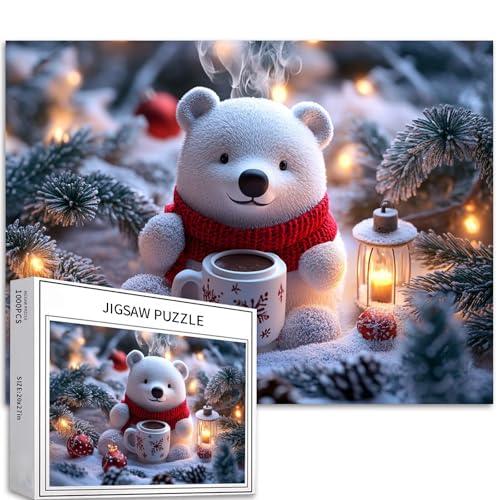 Eisbär-Tasse, 1000-teiliges Puzzle für Erwachsene, Weihnachtsatmosphäre, Kunst-Puzzle, herausfordernde Familienaktivitäten, buntes DIY-Bastelpuzzle für Heimdekoration, Geschenke, 68 x 50 cm Eisbär-Tasse, 1000-teiliges Puzzle für Erwachsene, Weihnachtsatmosphäre, Kunst-Puzzle, herausfordernde Familienaktivitäten, buntes DIY-Bastelpuzzle für Heimdekoration, Geschenke, 68 x 50 cm von Generic