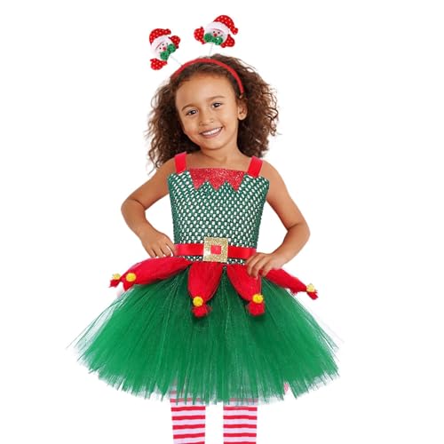 Elfe Kostüm für Mädchen - Weihnachtselfen- , Partykleid für Mädchen, Weihnachtskostüm, Stirnband für Schneemann von Generic