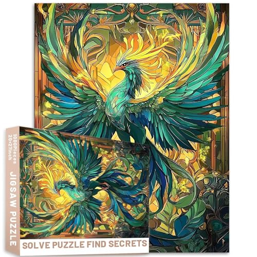 Emerald Phoenix Buntglas-Puzzle, 1000 Teile, feurige Schwanz-Flammen, kunstvolle Blumenmotive, anspruchsvolle Familienaktivitäten, buntes Bastelpuzzle für Heimdekoration, Geschenke Emerald Phoenix Buntglas-Puzzle, 1000 Teile, feurige Schwanz-Flammen, kunstvolle Blumenmotive, anspruchsvolle Familienaktivitäten, buntes Bastelpuzzle für Heimdekoration, Geschenke von Generic