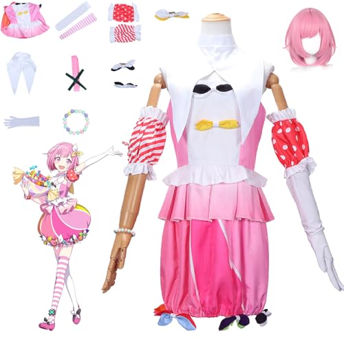 Emu otori farbenfrohe Bühnen -Cosplay -Perücke Kostüm Outfits für Frauen Anime Charakter Pink Jacket Uniform Erwachsene Socken Kopfschmuck Volles Set Halloween Carnival Food Dress -up -Anzug von Generic