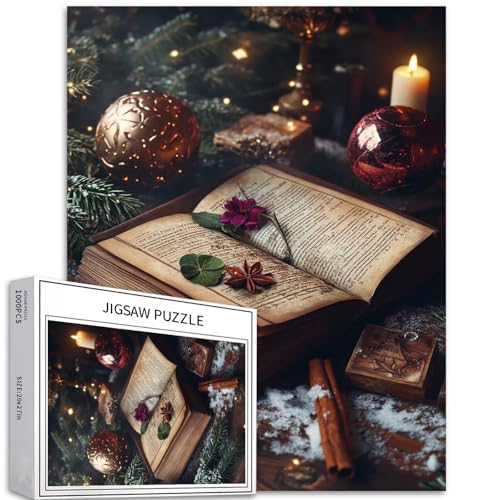 Encyclopedia of Christmas Legends 1000 Teile Puzzle für Erwachsene, magisches Buch, Themenkunst-Puzzle, herausfordernde Familienaktivitäten, buntes DIY-Bastelpuzzle für Heimdekoration, Geschenke, 50 × von Generic