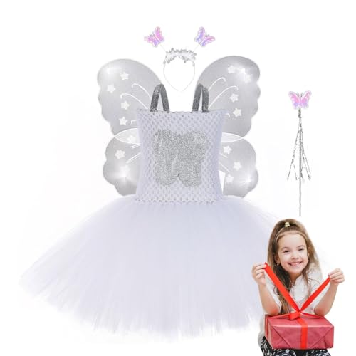 Engel Fairy Costume für Mädchen - Elegantes Tüllkleid mit Flügeln, Kopfschmuck für Cosplay | Prinzessin Rollenspielkleidung, ideal für Karneval, Bühnenauftreten und Geburtstagsfeiern. von Generic
