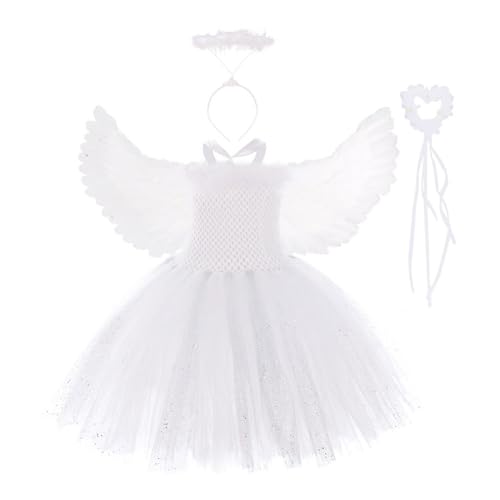 Engel Kostüm für Mädchen - bezauberndes Feen-Prinzessinnenkleid aus Tüll mit Flügeln und Kopfbedeckung | elegantes Engelskleid für Rollenspiele, Cosplay, Karneval und Theateraufführungen, Outfi von Generic