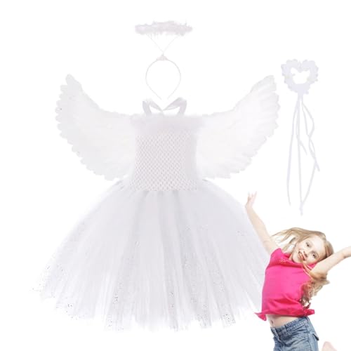 Engel Kostüm für Mädchen - bezauberndes Feen-Prinzessinnenkleid aus Tüll mit Flügeln und Kopfbedeckung | elegantes Engelskleid für Rollenspiele, Cosplay, Karneval und Theateraufführungen, Outfi von Generic