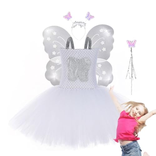 Engelkleid für Mädchen – Bezaubernde Tüll Fee Prinzessin Kleid mit Flügeln und Kopfschmuck | Elegantes Engelkleid für Rollenspiel, Cosplay, Karneval und Bühnenauftritte, Outfit von Generic