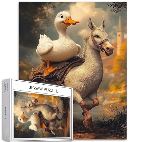 Ente reitet auf einem Esel, 1000-teiliges Puzzle für Erwachsene, lustiges Entenkunst-Puzzle, bunte DIY-Puzzles für Heimdekoration, Geschenke, Familienpuzzle, perfekt für Spielabende, 50,8 x 68,9 cm von Generic