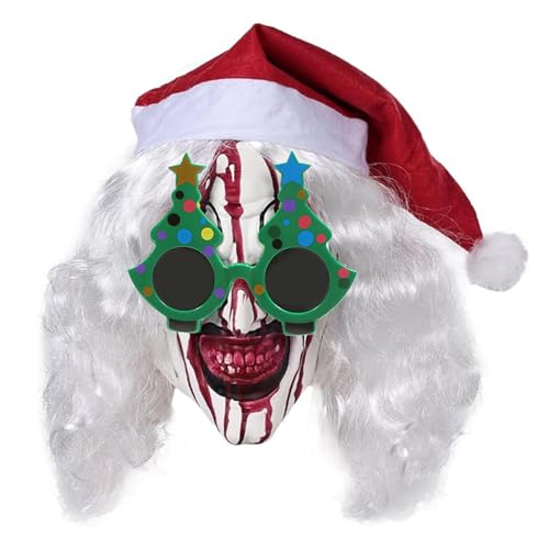 Erschreckende Clown Maske,Erwachsene erschreckende Maske | Weihnachten Kunst Brille | Weihnachtshorror Zubehör, Weihnachten Kostüm Zubehör, Kopfbedeckung Kostüm Zubehör für Cosplay, Rollenspiel von Generic