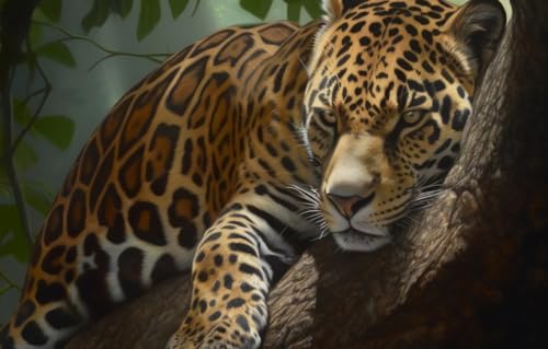 Erwachsene Puzzle, Klassisches 3D Holz Puzzle 1000 Teile Jaguar Liegt Auf Baum Holzpuzzles 75X50Cm von Generic