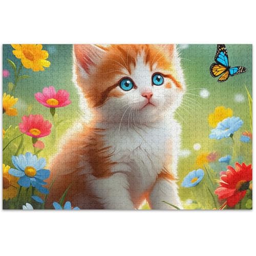 Erwachsenen-Puzzle, 500 Teile, Familie, weißer Elefant, Geschenk, Puzzle, Tier, bunt, Kunst, bezaubernd, orangefarbenes Kätzchen, bunt, 500 x 37 cm von Generic