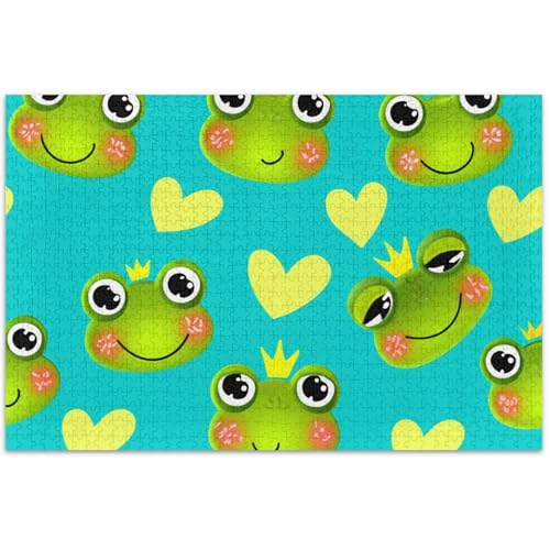 Erwachsenen-Puzzle, 500 Teile, Familie, weißer Elefant, Geschenke, Natur-Puzzle, Tier, Blumenkunst, niedlicher Cartoon-Frosch, grün-blau, 50 x 37 cm von Generic
