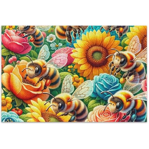 Erwachsenen-Puzzle, 500 Teile, niedliche Bienen, bunte Blumen, Spiel-Puzzle, Geschenke, Gag-Geschenk, Puzzle, Tiermalerei, 50,5 x 37,8 cm von Generic