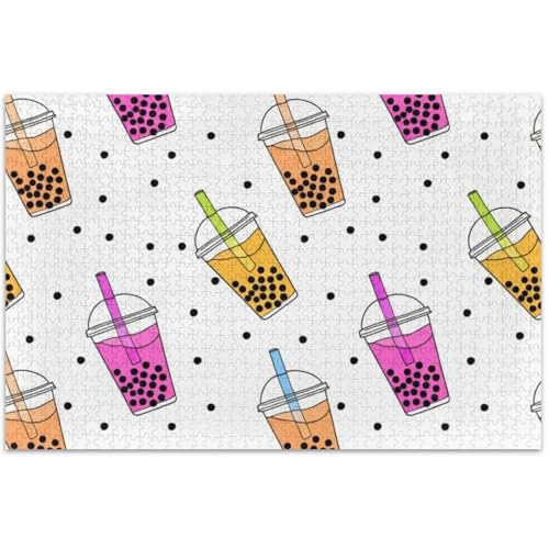 Erwachsenen-Puzzle, 500 Teile, weißer Elefant, Geschenke, lustiges hartes Puzzle für Erwachsene, Kunstwerk, Tierdruck, Cartoon, Bubble Tea, 50,5 x 37,8 cm von Generic