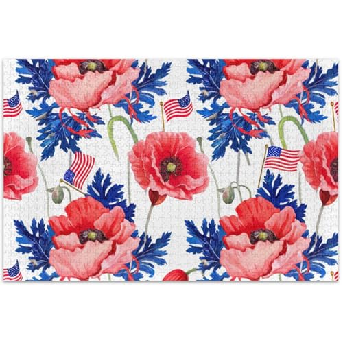Erwachsenen-Puzzle, 500-teilig, lustiges Puzzle-Spiel, Geschenke, rote Mohnblumen, blaue Blätter, Männergeschenke, einzigartige Tiermalerei, Kunst, 50,5 x 37,8 cm von Generic