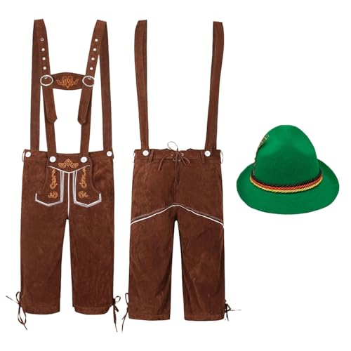 Ethnische männliche traditionelle Oktoberfest-Outfits Latzhose Overall und Hut Zweiteiler Jack Frost Cosplay Kostüm Unisex-Outfit Hoodie von Generic
