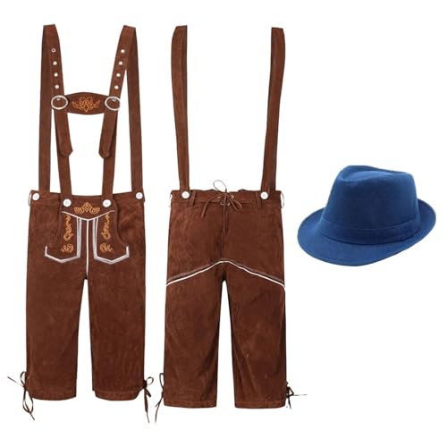 Ethnische männliche traditionelle Oktoberfest-Outfits Latzhose Overall und Hut Zweiteiler Jack Frost Cosplay Kostüm Unisex-Outfit Hoodie von Generic