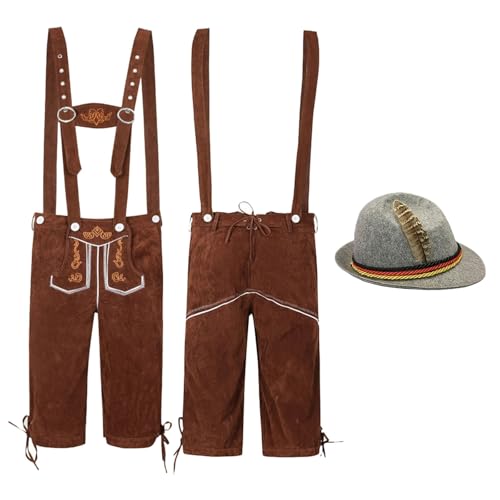 Ethnische männliche traditionelle Oktoberfest-Outfits Latzhose Overall und Hut Zweiteiler K-on Cosplay-Kostüm von Generic