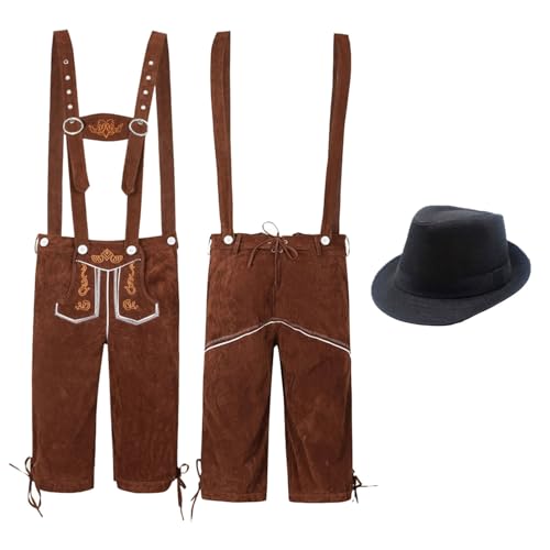 Ethnische männliche traditionelle Oktoberfest-Outfits Latzhose Overall und Hut Zweiteiler K-on Cosplay-Kostüm von Generic