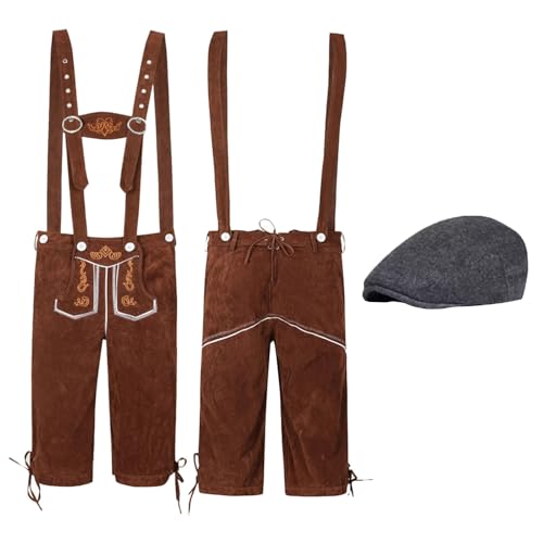 Ethnische männliche traditionelle Oktoberfest-Outfits Latzhose Overall und Hut Zweiteiler K-on Cosplay-Kostüm von Generic
