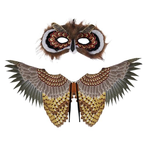 Eule Cosplay Kostüm Requisiten - Tier Eule Kostüm Set, Gesichtsbedeckung Für Halloween Cosplay | Performance-Requisite, Kinderspielzeug-Vogelflügel, Simulierte Adlerkostüme Für Bälle von Generic