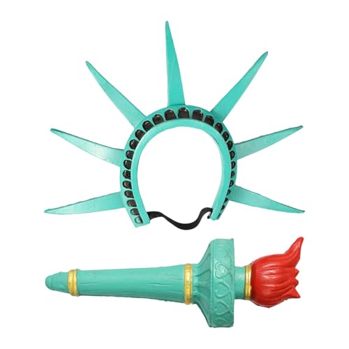 Fackel Und Krone Der Freiheitsstatue – Lady Liberti Stirnband Kostümzubehör | Freiheitsstatue Krone Und Fackel Kostümzubehör | Leichte Haarreifen Für Rollenspiele von Generic