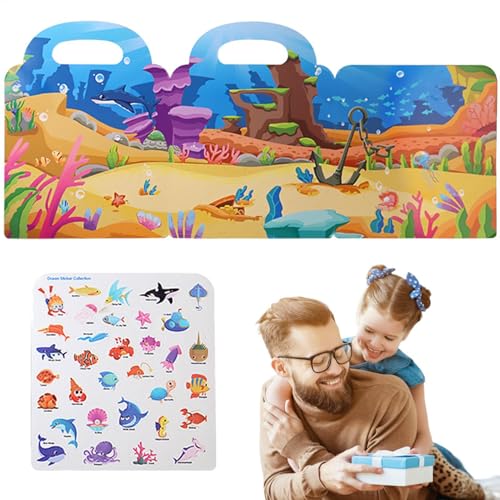 Fahrzeuge Aufkleberbuch, wiederverwendbare Aufkleberbücher Spielzeug - Wasserdichtes, restwertiges -Puzzle tragbar | Faltbare Notwendigkeitsdekoration, Frühschullernwerkzeug für Alter 3+ mit Griff für von Generic