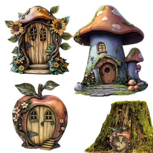 Fairy Gartentür - 2D Holz FAIRY DOOR MINIATURE | Niedlich 3x Märchen Miniaturzubehör für Wand Kinder Haus Regalbaum Dekoration Garten von Generic