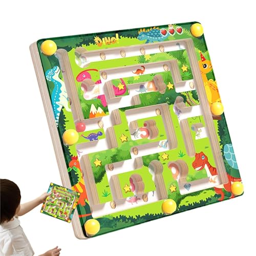 Farbige Labyrinth-Perlen, Labyrinth-Farbspielzeug aus Holz – Labyrinth mit Holzperlen mit Dinosaurier-Motiv für Aufmerksamkeitstraining von Generic