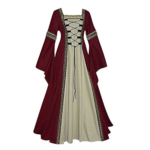 Faschingskostüm Damen Mittelalter Kleidung Damen Renaissance Viktorianisches Kleid Damen Steampunk Gothic Vintage Kleid Rapunzel Kostüm Wikinger Kostüm Kostüm Fasching Karneval (Wine,M) von Generic