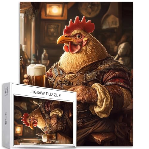 Fat Chicken Drinking Beer 1000 Teile Puzzle für Erwachsene, Tier-Puzzle, Pub-Szene, Kunst-Puzzle, buntes DIY-Puzzle, für Heimdekoration, Geschenke, Familienpuzzle, perfekt für Spielabende, 50 x 70 cm Fat Chicken Drinking Beer 1000 Teile Puzzle für Erwachsene, Tier-Puzzle, Pub-Szene, Kunst-Puzzle, buntes DIY-Puzzle, für Heimdekoration, Geschenke, Familienpuzzle, perfekt für Spielabende, 50 x 70 cm von Generic