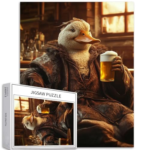 Fat Duck Drinking in The Bar, 1000 Teile Puzzle für Erwachsene, mittelalterlicher Stil, Kunstpuzzle, bunt, DIY-Puzzles für Heimdekoration, Geschenke, Familienpuzzle, perfekt für Spielabende, 50 x 70 von Generic