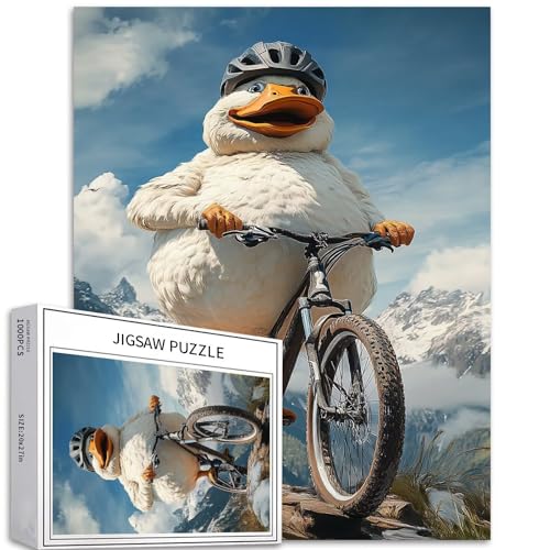 Fat Duck Riding a Bike 1000 Teile Puzzle für Erwachsene, Berghintergrund, Kunst, Puzzle, bunt, DIY-Puzzle, Heimdekoration, Geschenke, Familienpuzzle, perfekt für Spielabende, 50,8 x 68,6 cm Fat Duck Riding a Bike 1000 Teile Puzzle für Erwachsene, Berghintergrund, Kunst, Puzzle, bunt, DIY-Puzzle, Heimdekoration, Geschenke, Familienpuzzle, perfekt für Spielabende, 50,8 x 68,6 cm von Generic