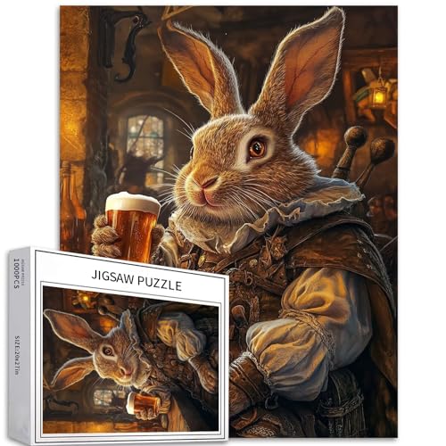 Fat Rabbit Mittelalterlicher Stil, 1000 Teile Puzzle für Erwachsene, Pub-Hintergrund, Kunst-Puzzle, herausfordernde Familienaktivitäten, buntes DIY-Bastelpuzzle für Heimdekoration, Geschenke, 50,8 x von Generic