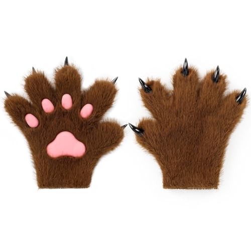 Faux Pel Cat Cat Fingerlose Fäustlinge, pelzige Wolfspawhandschuhe für Cosplay Halloween Fancy Party Kostümzubehör von Generic