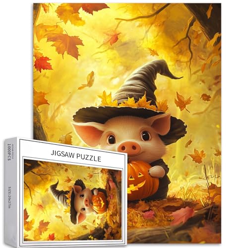 Ferkel mit Zaubererhut, 1000-teiliges Puzzle für Erwachsene, Herbstblätter, Wald, Hintergrund, Kunst-Puzzle, anspruchsvolle Familienaktivitäten, buntes Bastelpuzzle für Heimdekoration, Geschenke, 50,8 Ferkel mit Zaubererhut, 1000-teiliges Puzzle für Erwachsene, Herbstblätter, Wald, Hintergrund, Kunst-Puzzle, anspruchsvolle Familienaktivitäten, buntes Bastelpuzzle für Heimdekoration, Geschenke, 50,8 von Generic
