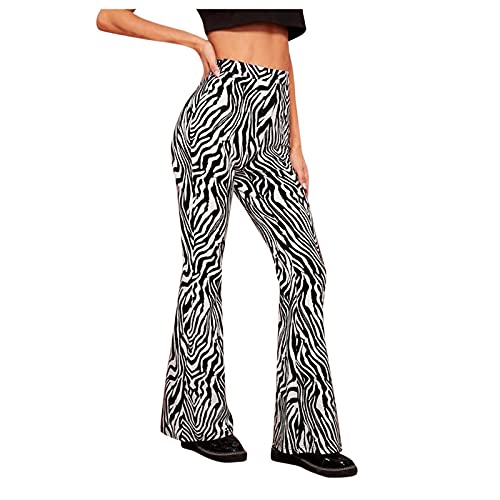 Festival Flare Hosen Für Damen 70er Jahre Outfit Hippie Kleidung Flower High Waist Boho 60er Hose Hippie Blumen High Waist Outfit Disco Kostüm Yogahose Elastische Taille Yogahose (Black #2, XL) von Generic