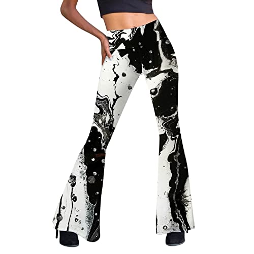 Festival Flare Hosen Für Damen 70er Jahre Outfit Hippie Kleidung Flower High Waist Boho 60er Hose Hippie Blumen High Waist Outfit Disco Kostüm Yogahose Elastische Taille Yogahose (Black #6, M) von Generic