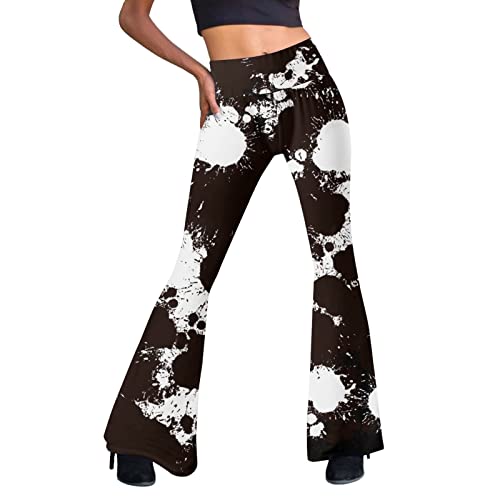 Festival Flare Hosen Für Damen 70er Jahre Outfit Hippie Kleidung Flower High Waist Boho 60er Hose Hippie Blumen High Waist Outfit Disco Kostüm Yogahose Elastische Taille Yogahose (Dark Gray #1, L) von Generic