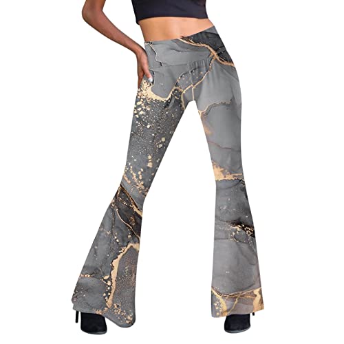 Festival Flare Hosen Für Damen 70er Jahre Outfit Hippie Kleidung Flower High Waist Boho 60er Hose Hippie Blumen High Waist Outfit Disco Kostüm Yogahose Elastische Taille Yogahose (Khaki #6, L) von Generic