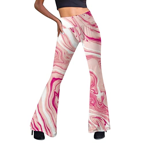 Festival Flare Hosen Für Damen 70er Jahre Outfit Hippie Kleidung Flower High Waist Boho 60er Hose Hippie Blumen High Waist Outfit Disco Kostüm Yogahose Elastische Taille Yogahose (M) von Generic
